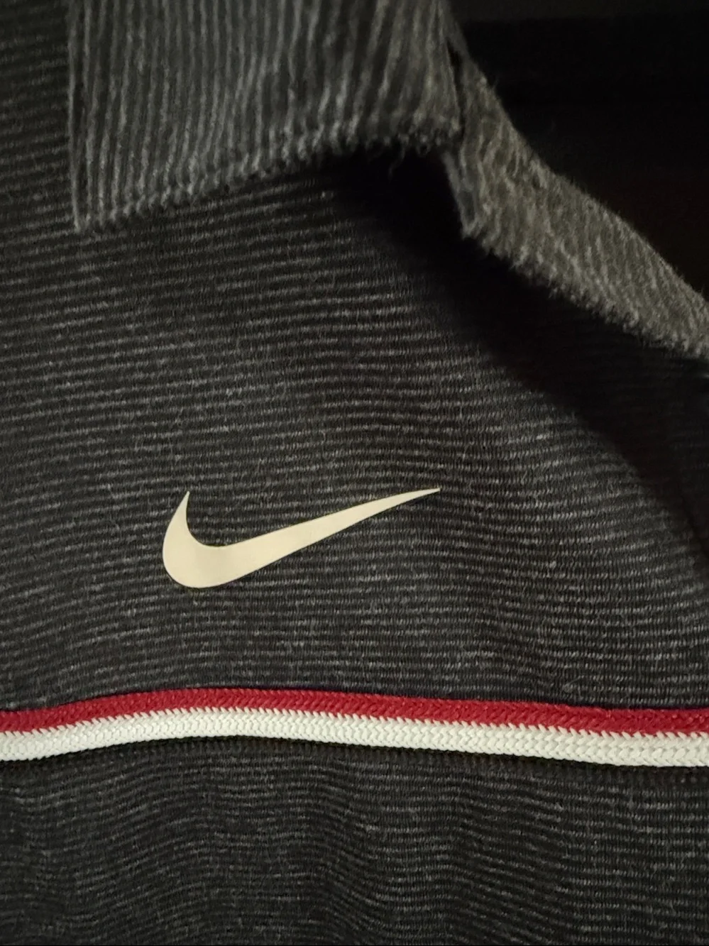 Nike Men's Dark Gray Polo with Red & White Accents